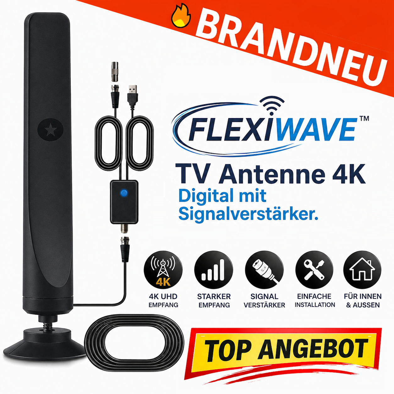 Flexiwave™ Antenna TV Antenne 4K Digital mit Signalverstärker - das Original!
