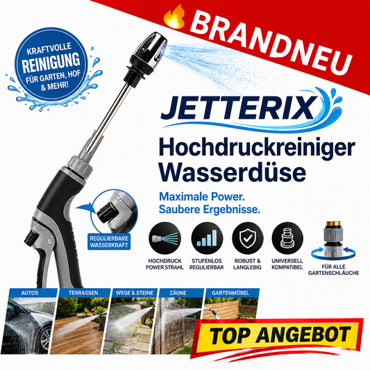 Jetterix™ Hochdruckreiniger Hochdruckpistole Druckdüse für Gartenschlauch