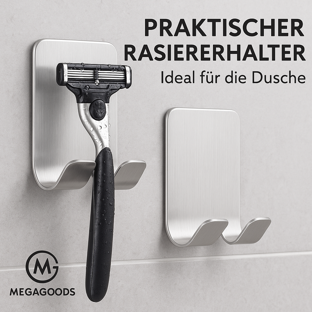 Rasierhalter 2er Set Edelstahl 304 selbstklebend Duschhaken DE.