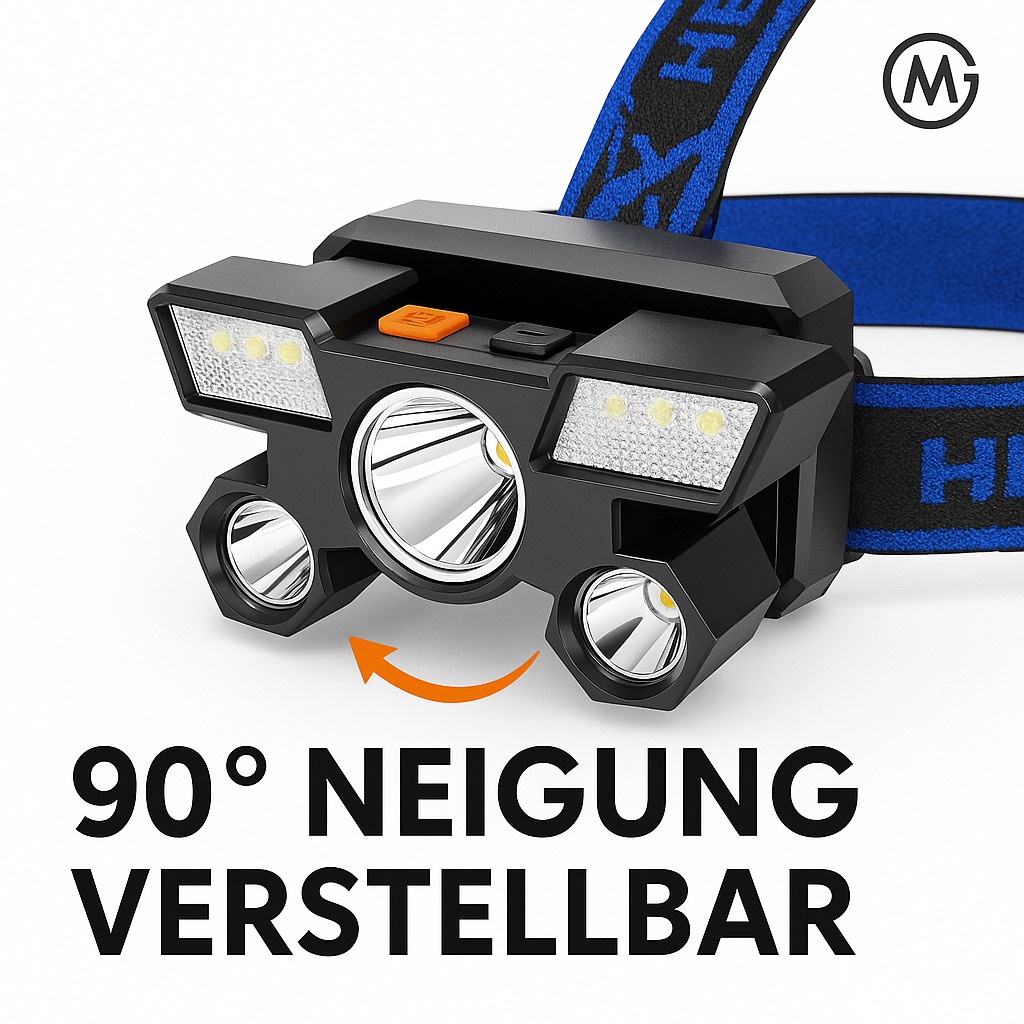 USB Stirnlampe 5 LED wiederaufladbar wasserdicht für Camping DE.