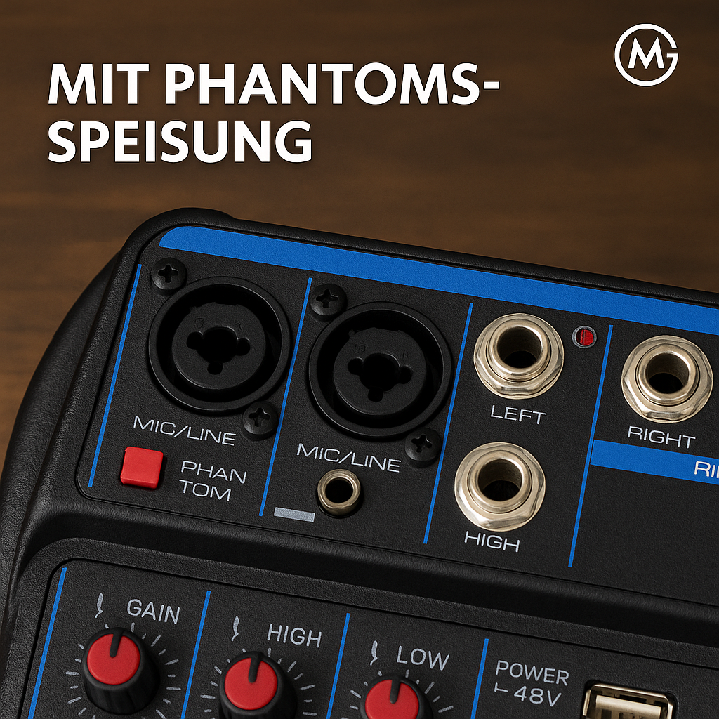 DJ Mixer 4-Kanal Konsole Bluetooth USB 48V Phantom Karaoke System DE.