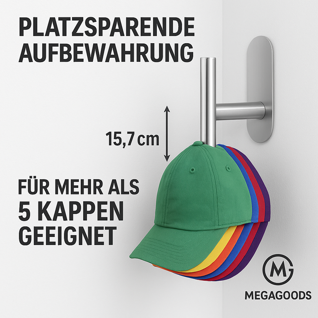 Basecap Halter Edelstahl 2 Stück Wandhalterung ohne Bohren DE.