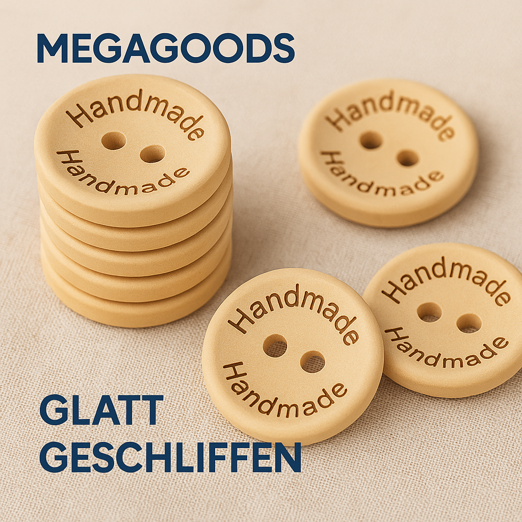 50 Holzknöpfe 25 mm natur 2-Loch für Nähen Basteln Kleidung DE.