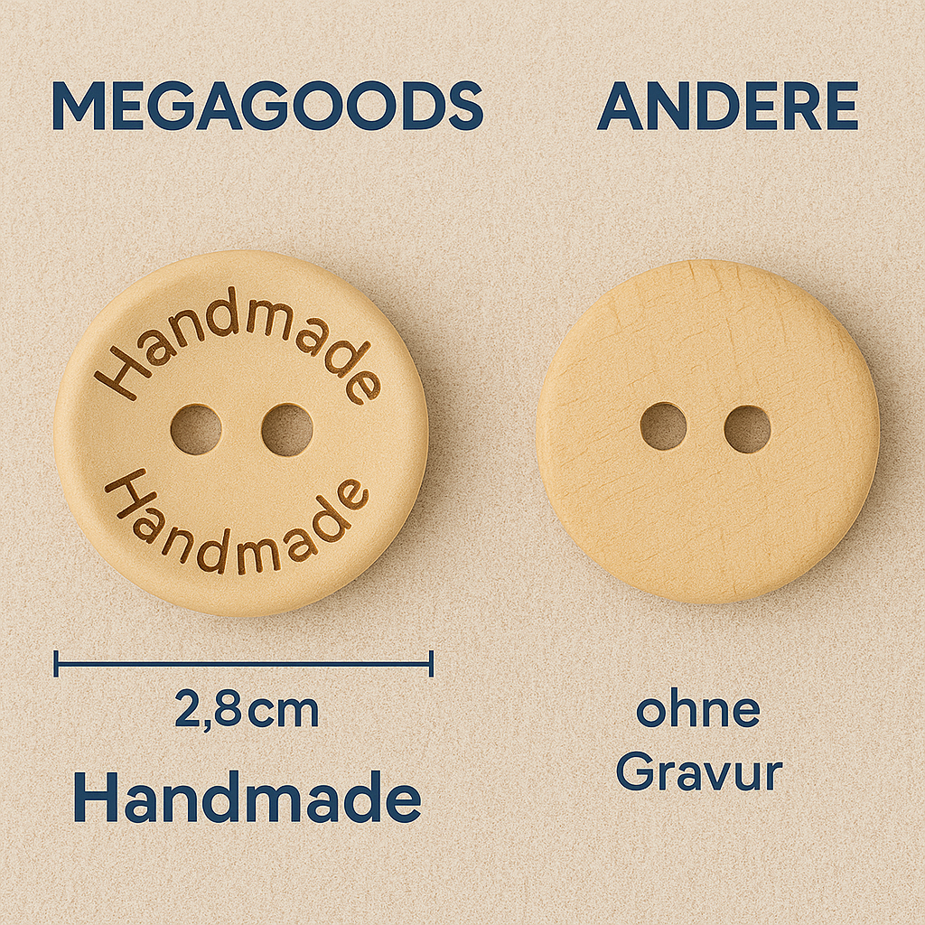 50 Holzknöpfe 25 mm natur 2-Loch für Nähen Basteln Kleidung DE.
