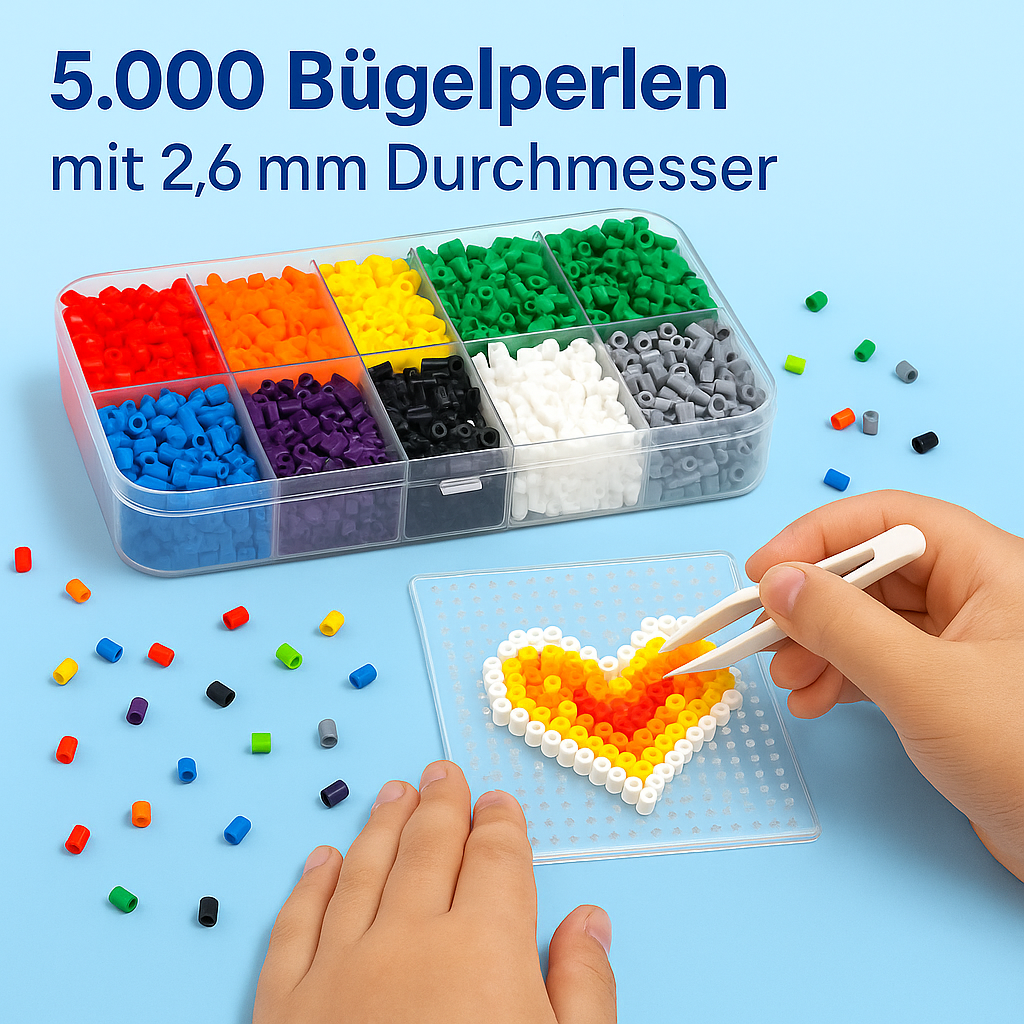 Bügelperlen Set 5000 Stk 2.6mm 10 Farben mit Zubehör DE.