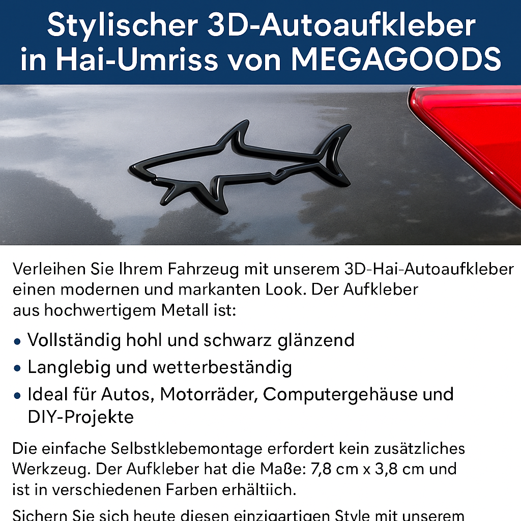 3D Metall Autoaufkleber Hai Fisch Emblem Deko für Auto Motorrad DE.
