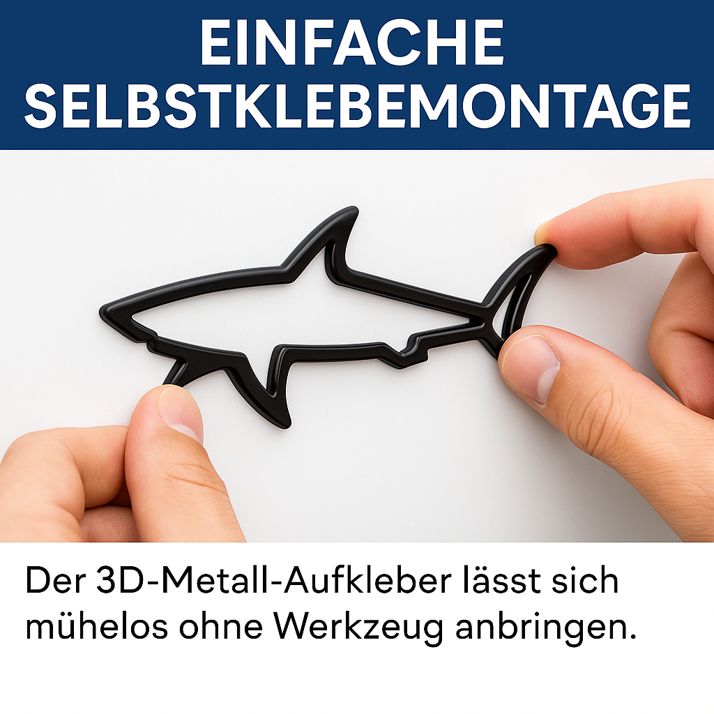 3D Metall Autoaufkleber Hai Fisch Emblem Deko für Auto Motorrad DE.