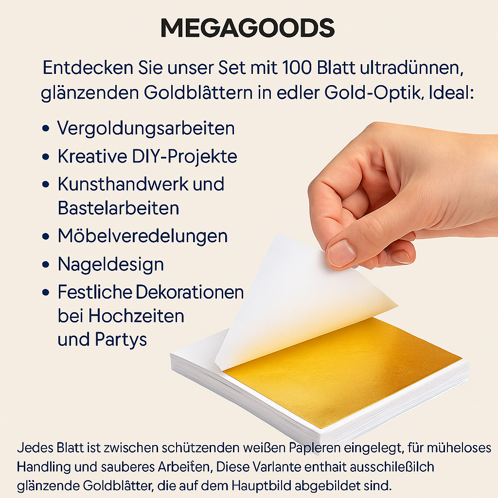 100 Blatt Deko Blattgold Silber Roségold für Basteln und Vergolden DE.