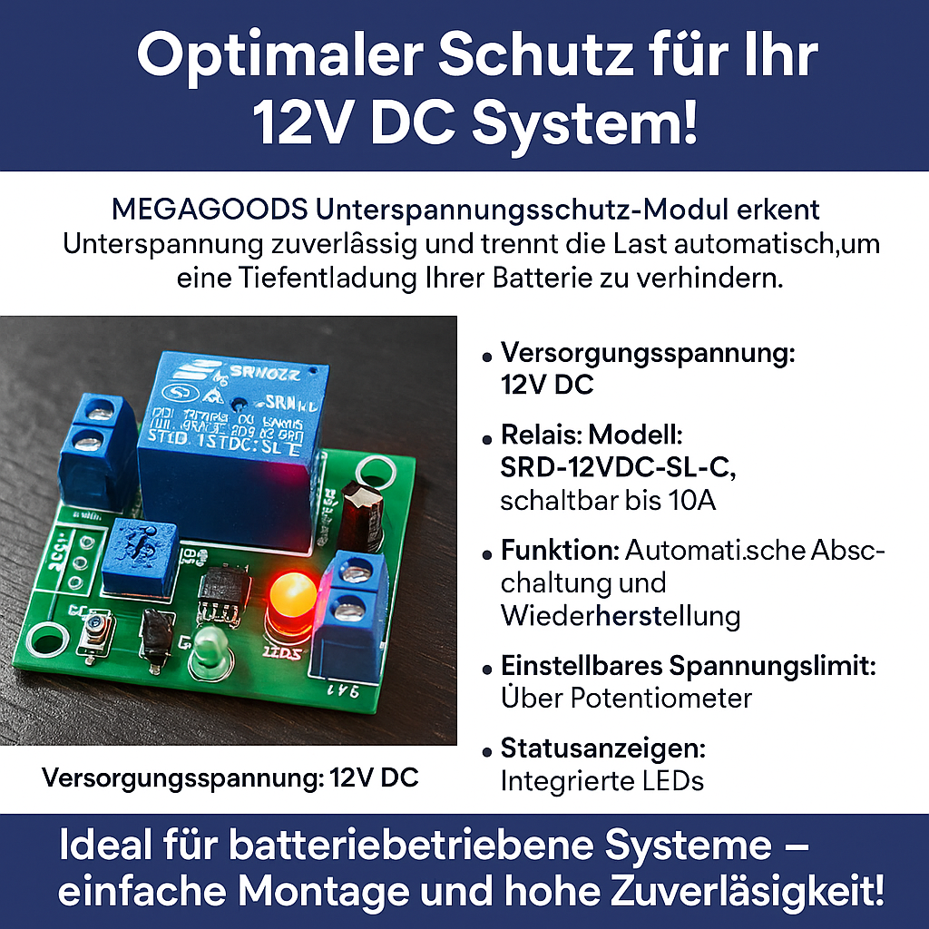 Schutzmodul 12V DC Unterspannung Abschaltung Ladecontroller DE.