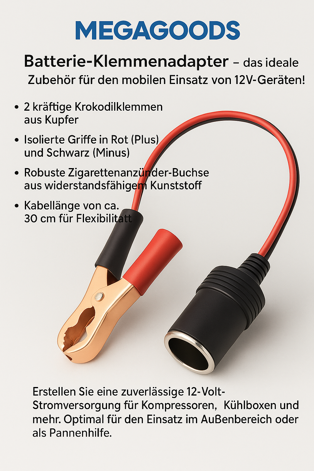 Kfz Batterieclip Adapter 12V Zigarettenanzünder Camping Strom DE.