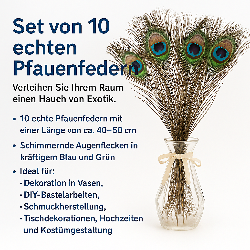 10x Pfauenfedern 40–50 cm für Deko Basteln Hochzeit Kleidung DE.