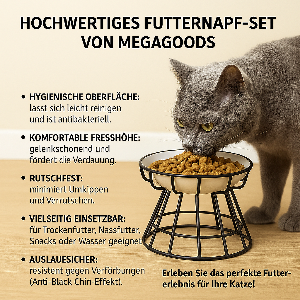 Katzennapf Set Keramik mit Eisenständer auslaufsicher rutschfest DE.