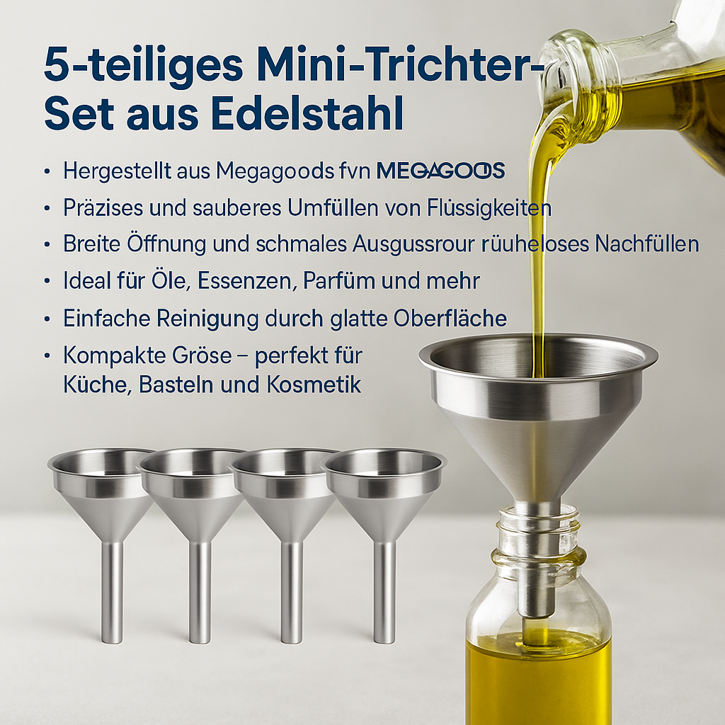 5er Set Edelstahl Trichter mit Sieb Weithals für Öl und Einmachen DE.