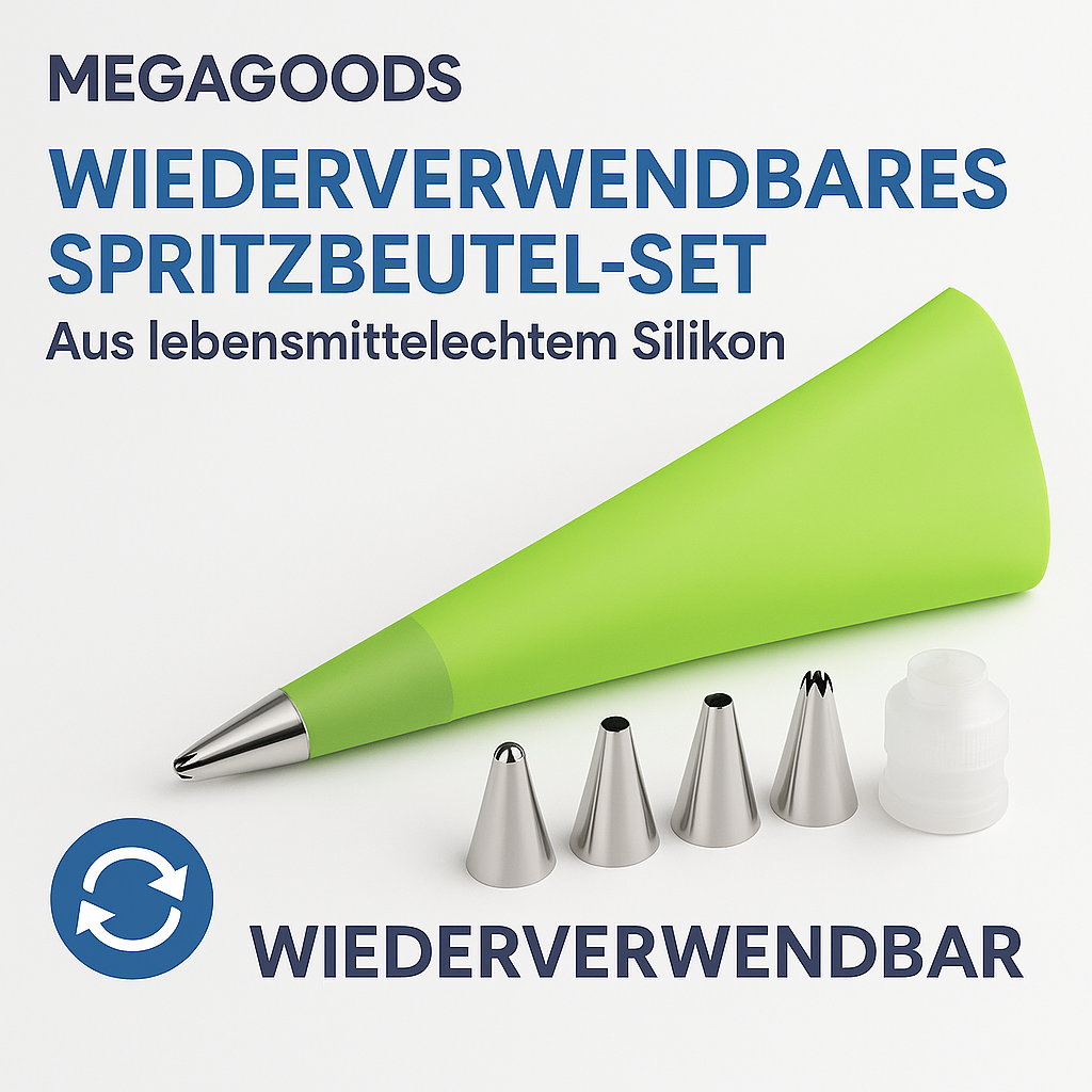 Spritzbeutel Set 6-teilig Silikon Tüllen für Sahne Cupcakes DE.
