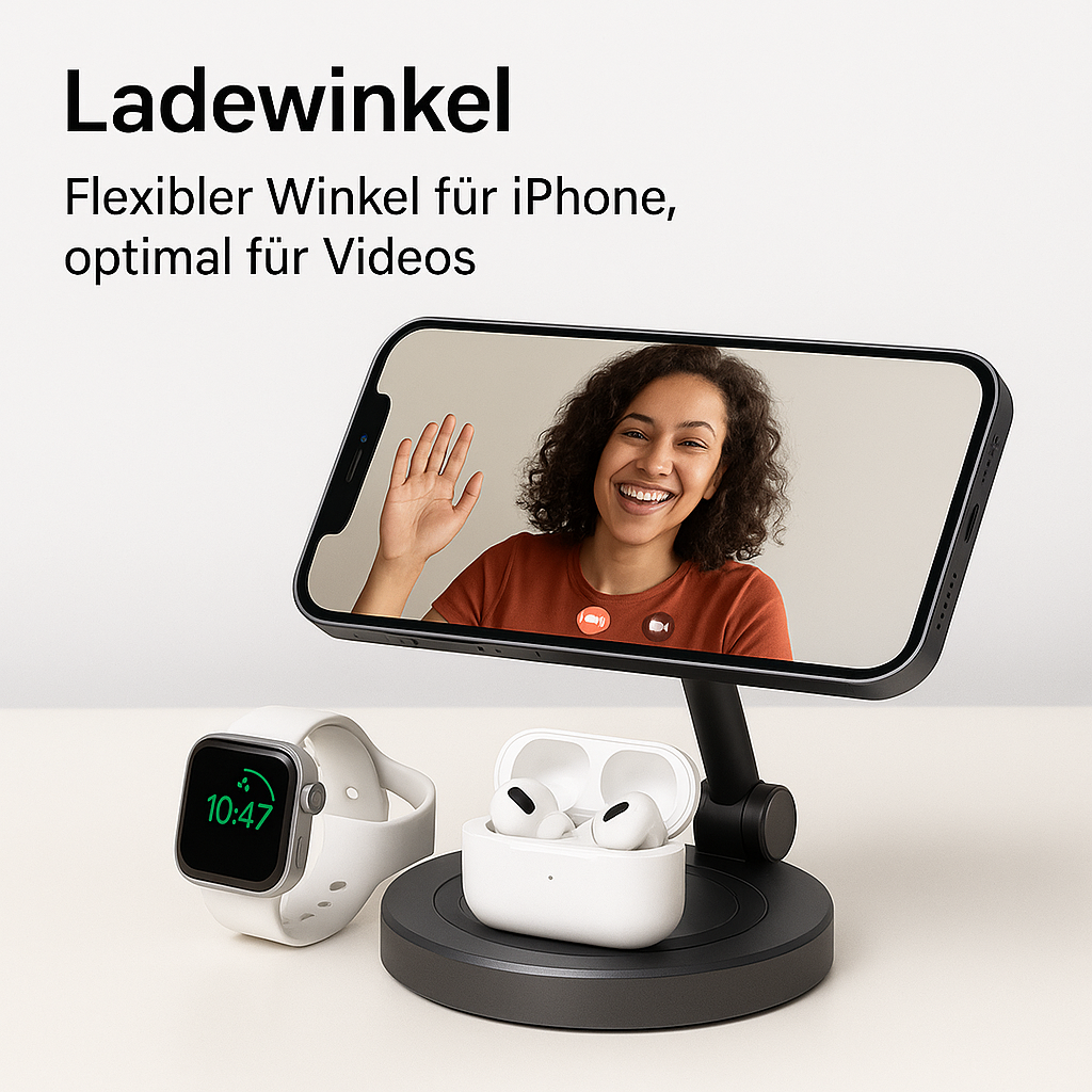 2in1 MagSafe Ladegerät Ladepad Ständer für iPhone 16–12 Watch DE.