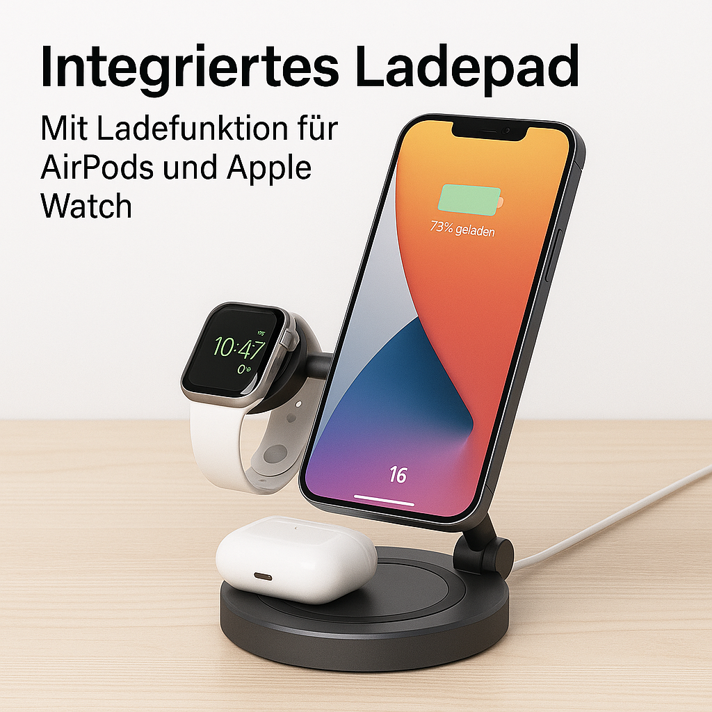 2in1 MagSafe Ladegerät Ladepad Ständer für iPhone 16–12 Watch DE.