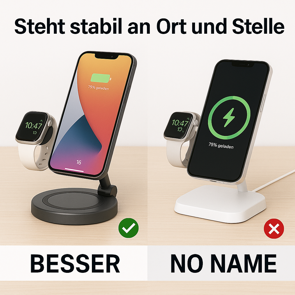 2in1 MagSafe Ladegerät Ladepad Ständer für iPhone 16–12 Watch DE.