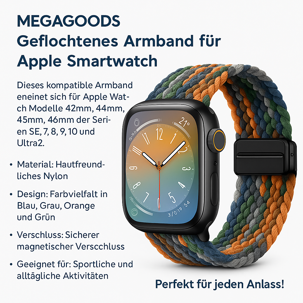 Geflochtenes Armband für Apple Watch 42–49 mm Magnetverschluss DE.