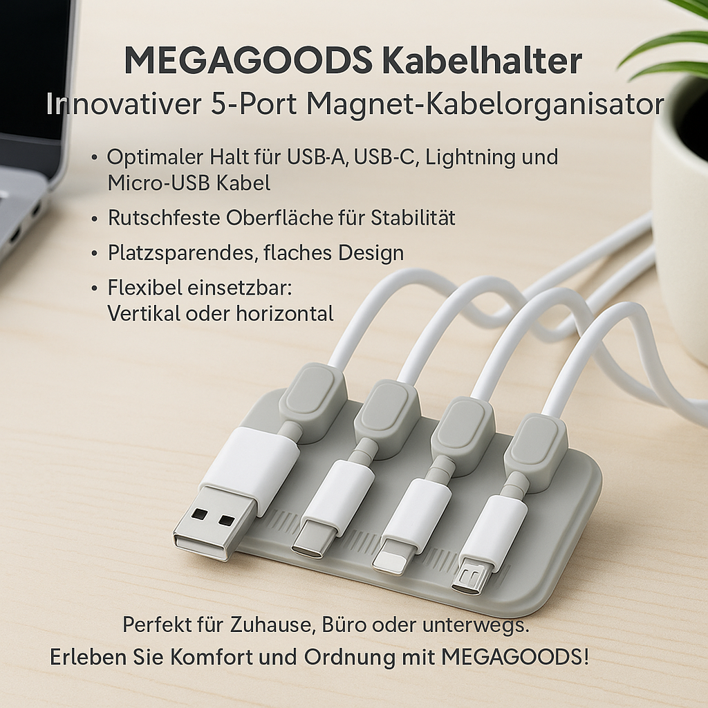 Magnetischer Kabelhalter 5-fach Wandhalterung Schreibtisch Organizer DE.