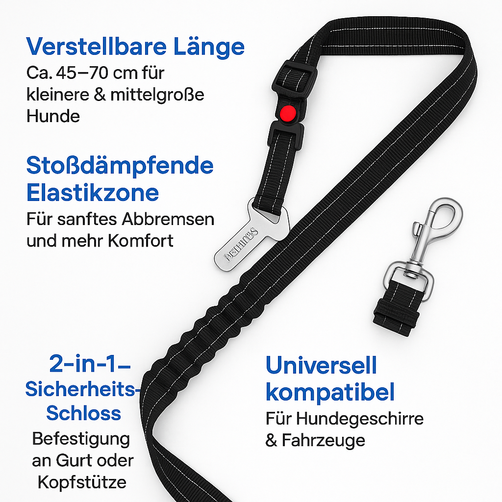 2in1 Auto Hunde Sicherheitsgeschirr f. Kopfstütze oder Anschnaller DE.