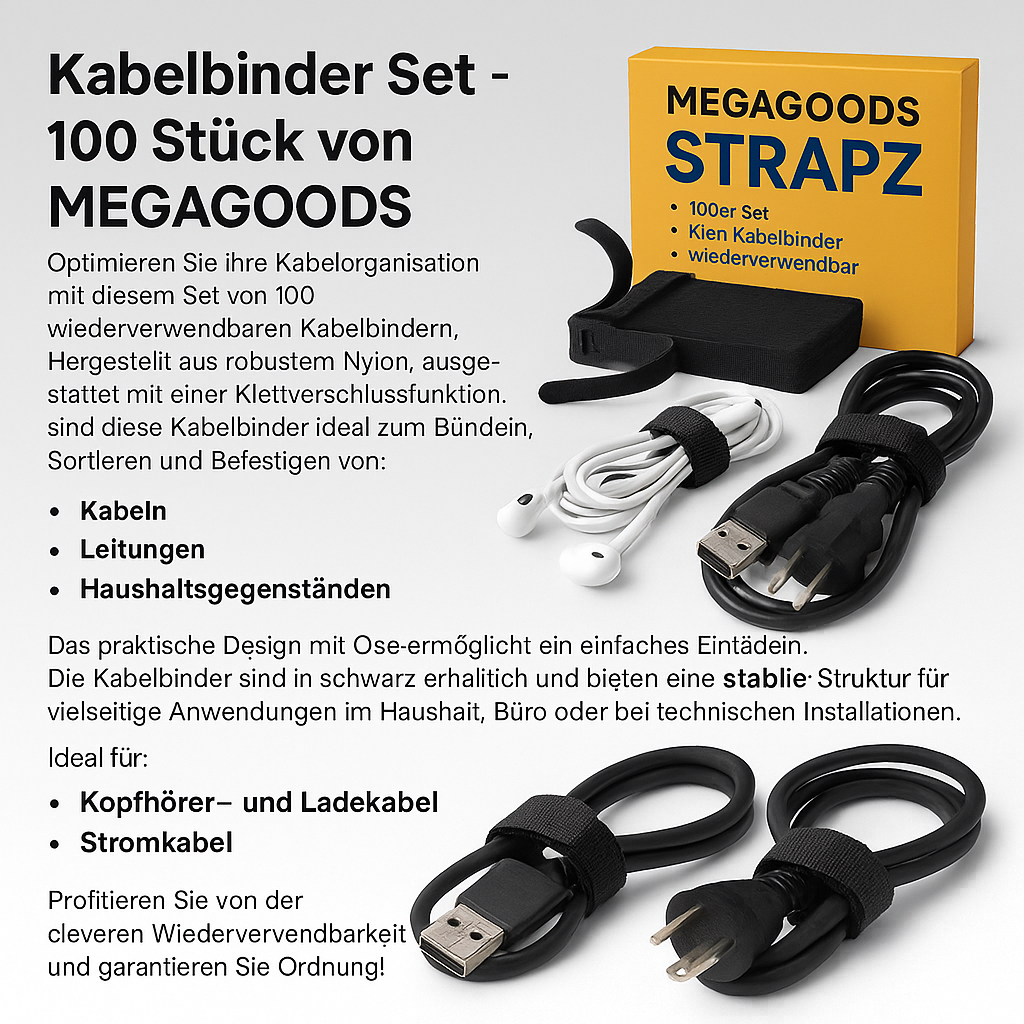 100er Set Klett Kabelbinder wiederverwendbar Kabel Maus Kopfhörer DE.