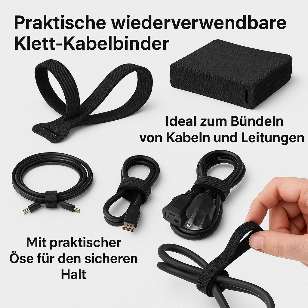 100er Set Klett Kabelbinder wiederverwendbar Kabel Maus Kopfhörer DE.