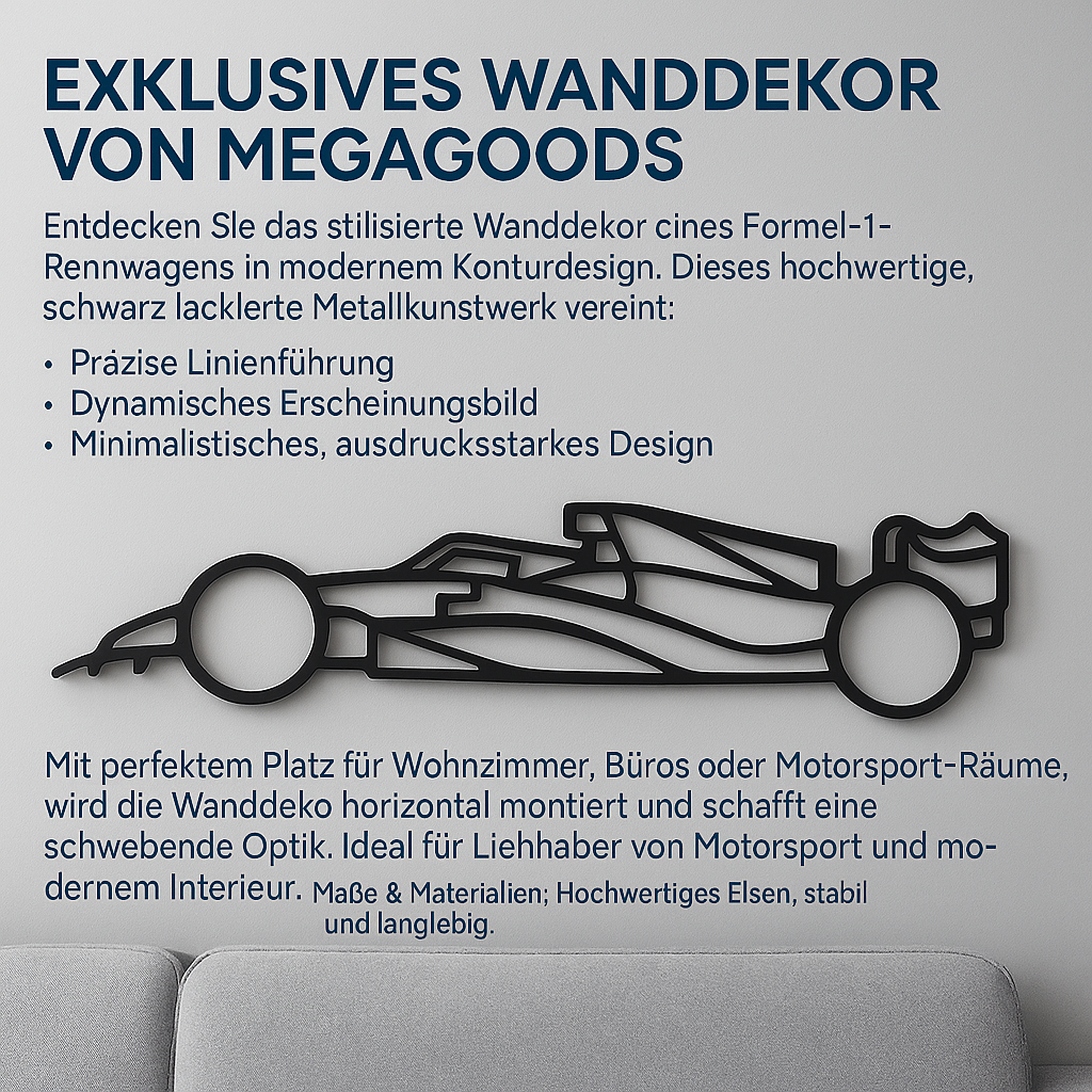 Wanddeko Auto Sportwagen Rennwagen aus Metall im Retro-Look Eisen DE.