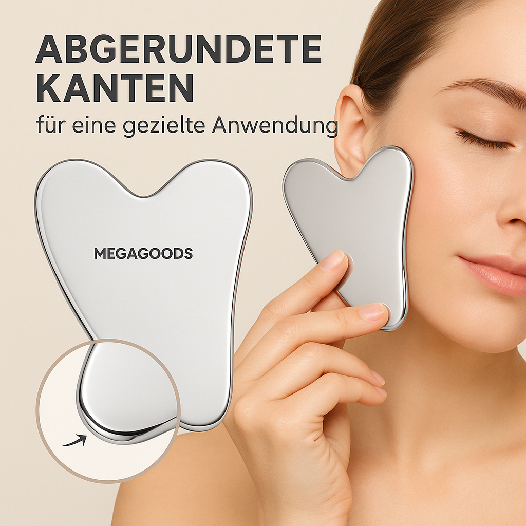 Gua Sha Edelstahlschaber Herzform für Gesichtsmassage & Hautpflege DE.