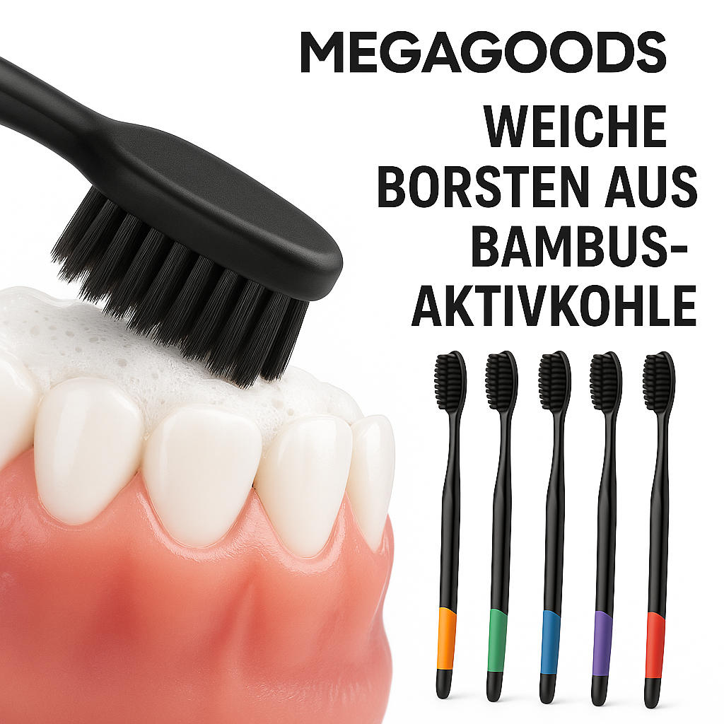 10er Zahnbürsten Set Bambus Aktivkohle weich farbig sortiert DE.