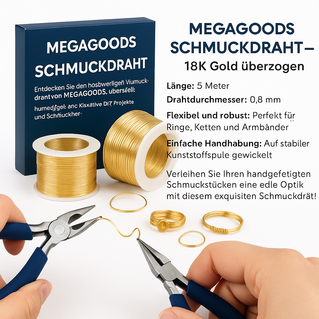 Schmuckdraht 5 m 18K vergoldet 0,8 mm Basteldraht Kupfer DE.