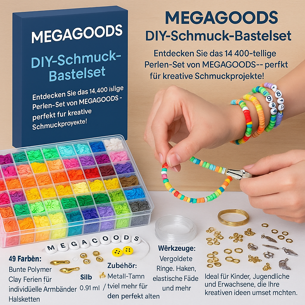 XXL Schmuckperlen Set für DIY Armbänder Ketten u.v.m. 14400tlg DE.