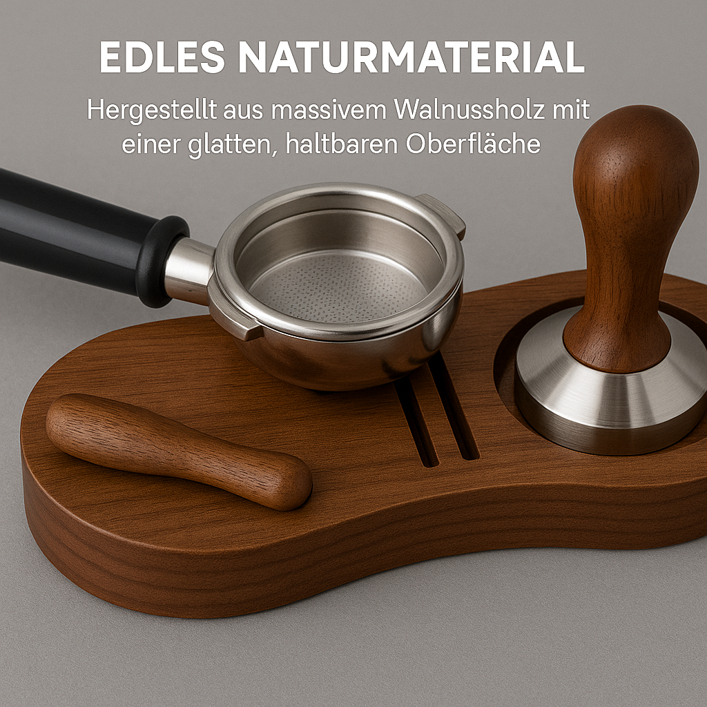 Kaffeetamper Station Walnuss Holz Ø51–58 mm mit Siebträgerhalter DE.