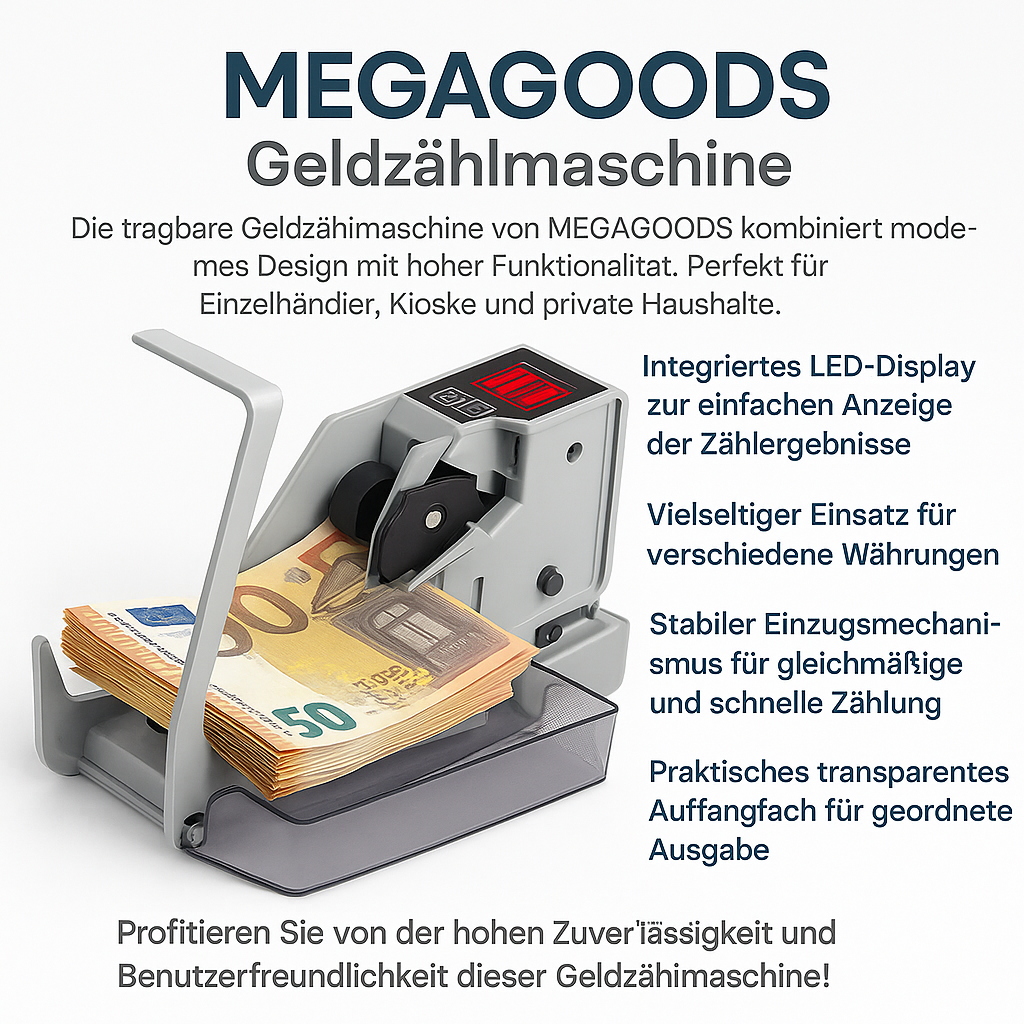 Mini Geldzählmaschine tragbar mit LED Display für alle Währungen DE.