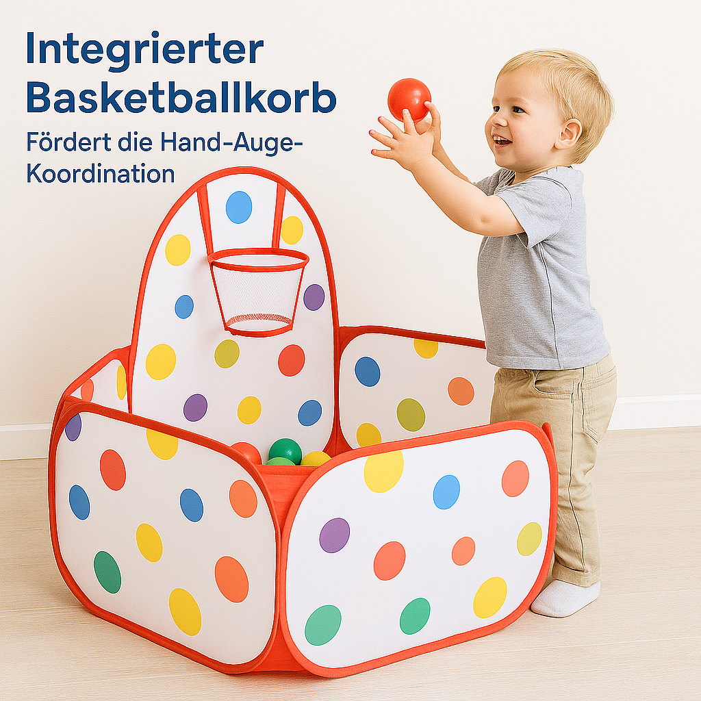 Kinder Bällebad mit Basketballkorb 90cm Indoor Ballpool ohne Bälle DE.