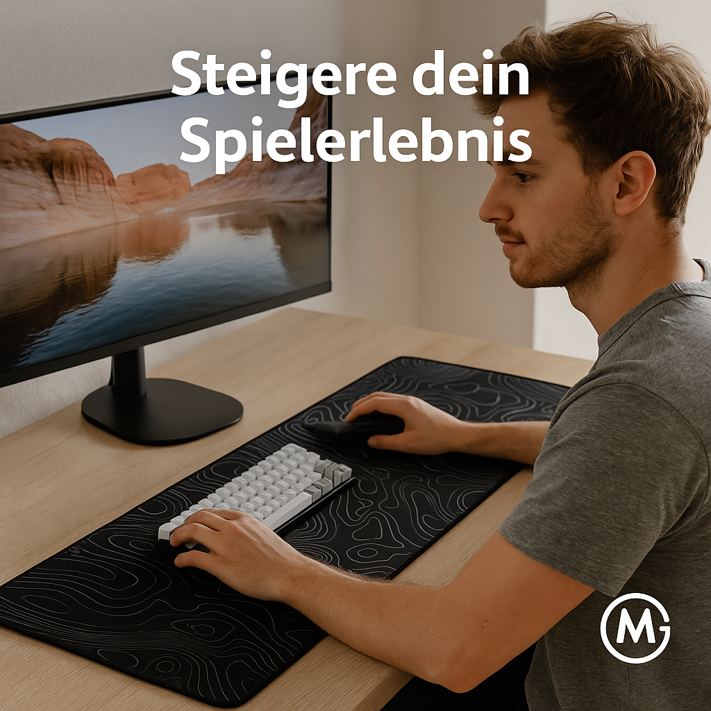 Gaming Mauspad XL 80x30 cm rutschfest Schwarz-Weiß Muster DE.