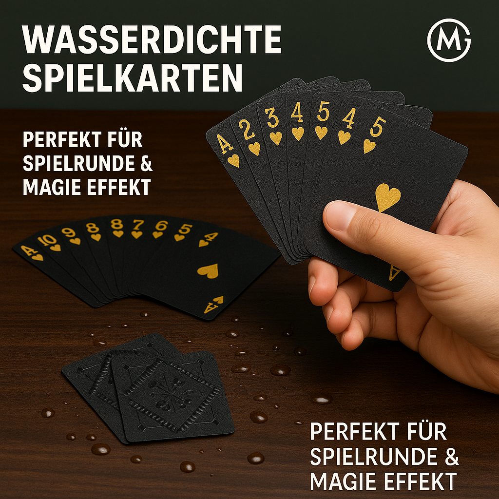 Wasserdichte Pokerkarten Schwarz Gold Magic Suit Spielkarten DE.