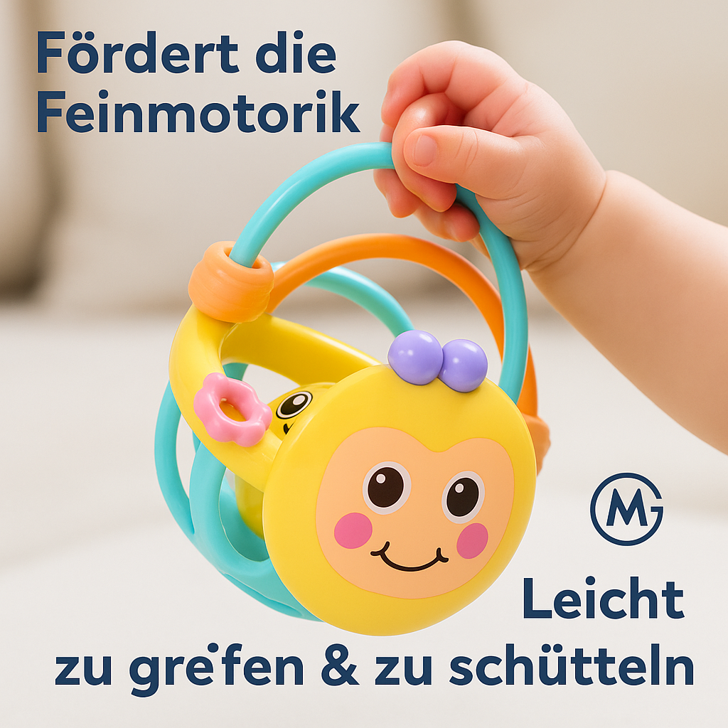 Baby Greifball 10 cm mit Rassel Beißring Motorikspielzeug DE.