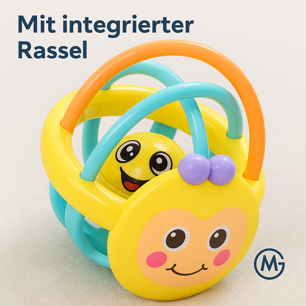 Baby Greifball 10 cm mit Rassel Beißring Motorikspielzeug DE.