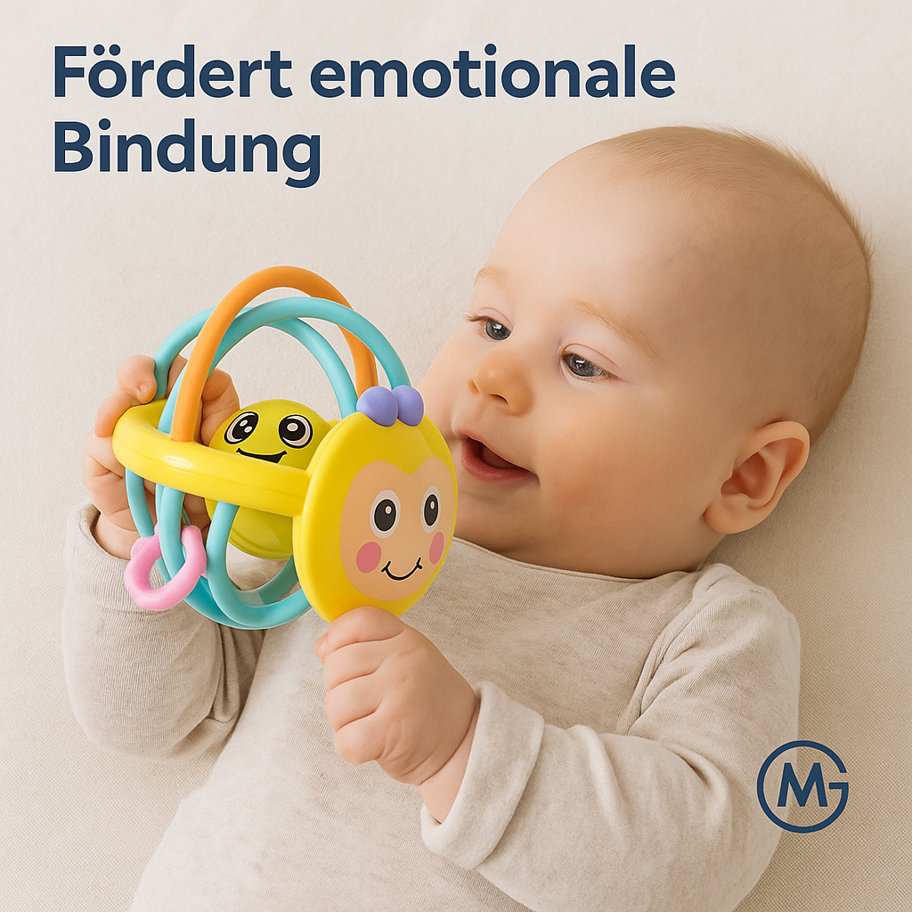 Baby Greifball 10 cm mit Rassel Beißring Motorikspielzeug DE.