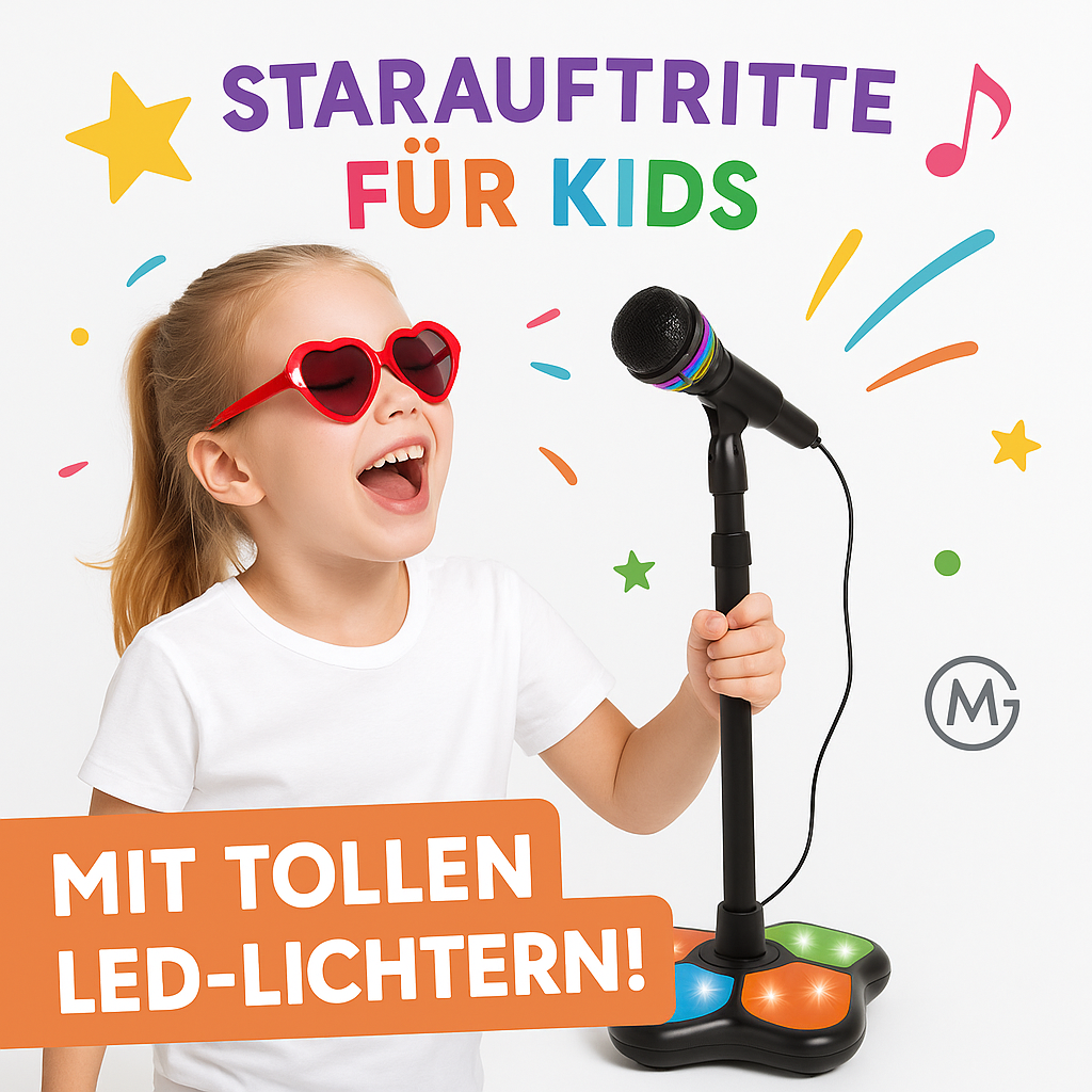 Kinder Karaoke Mikrofon mit Ständer LED Musikspielzeug Geschenk DE.