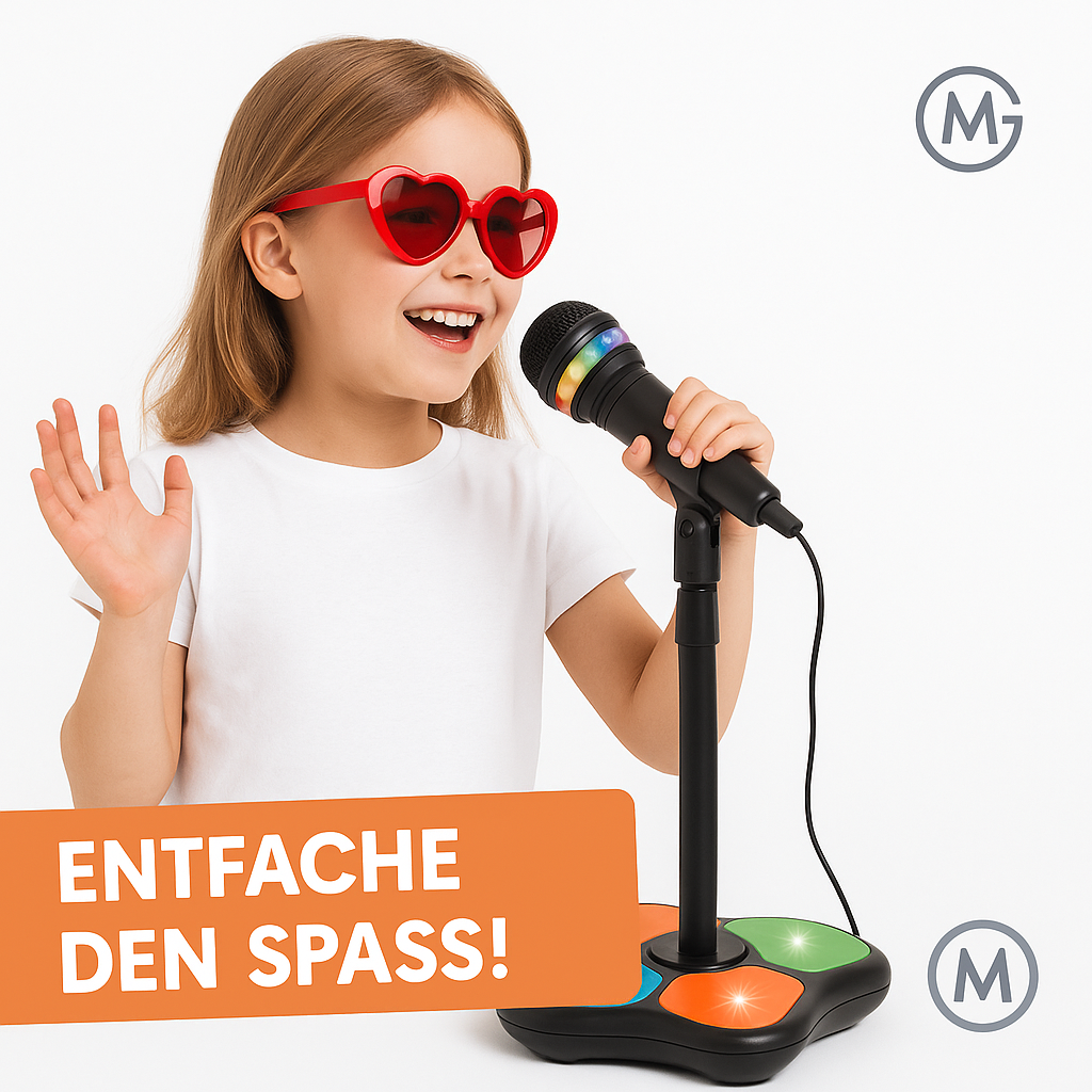 Kinder Karaoke Mikrofon mit Ständer LED Musikspielzeug Geschenk DE.