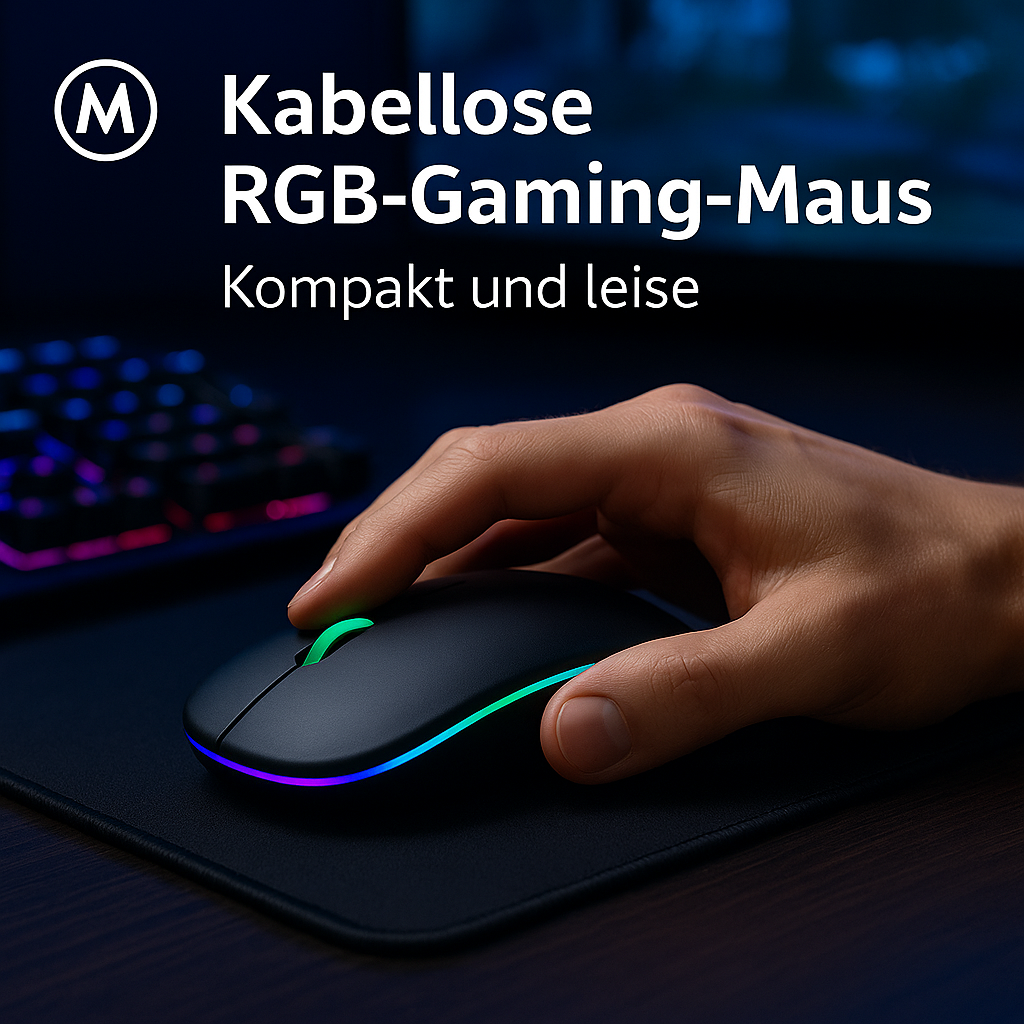 Kabellose Gaming-Maus RGB, ergonomisch, leise, USB, Akku DE.