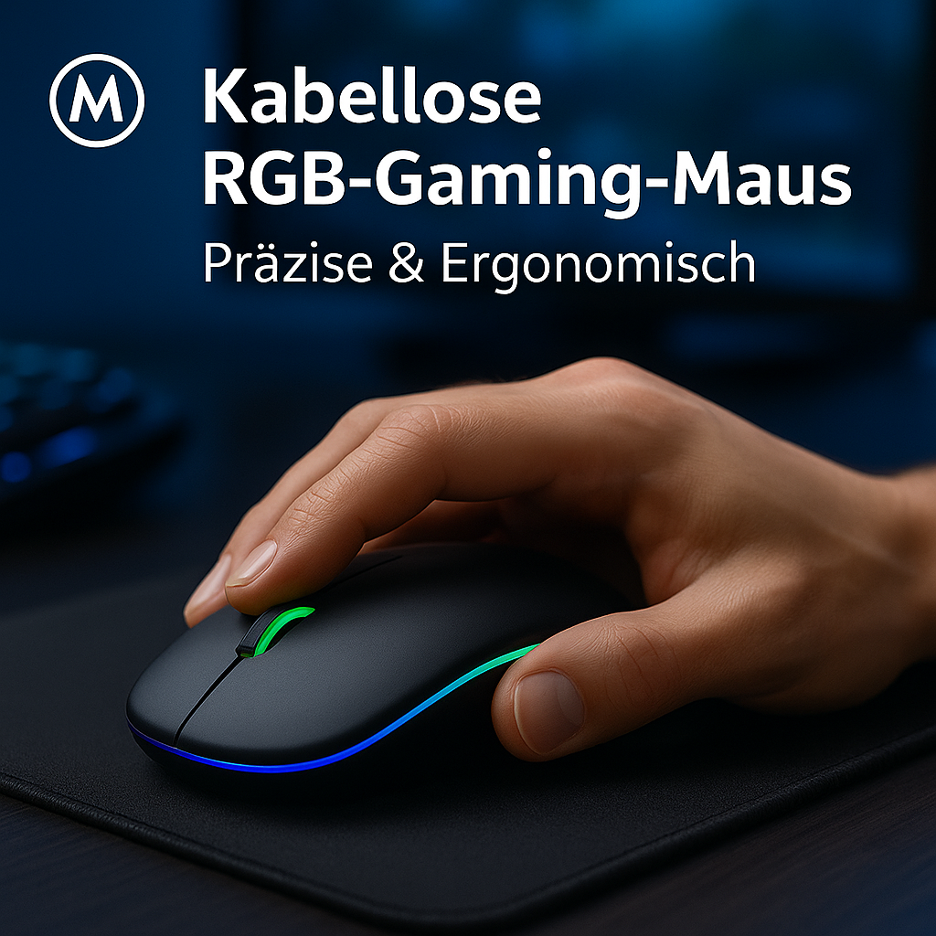 Kabellose Gaming-Maus RGB, ergonomisch, leise, USB, Akku DE.