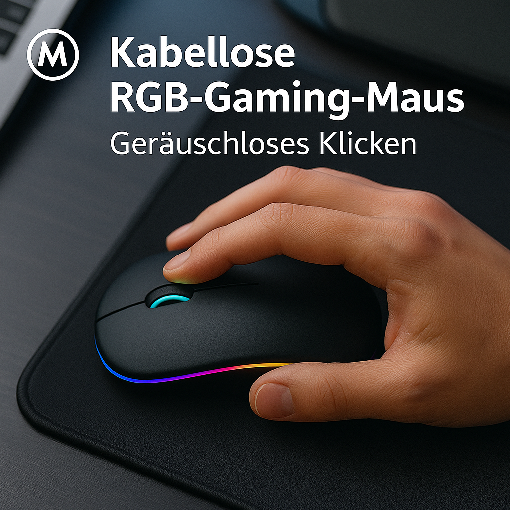 Kabellose Gaming-Maus RGB, ergonomisch, leise, USB, Akku DE.