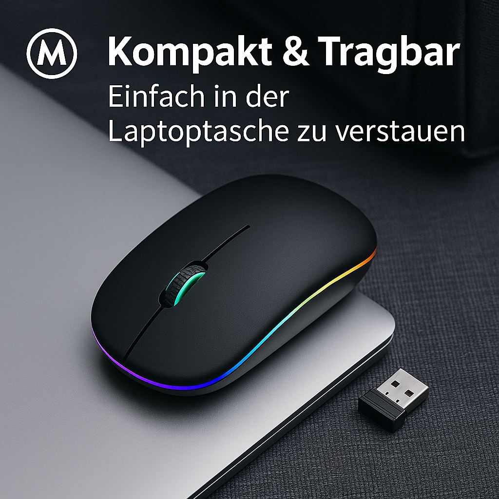 Kabellose Gaming-Maus RGB, ergonomisch, leise, USB, Akku DE.
