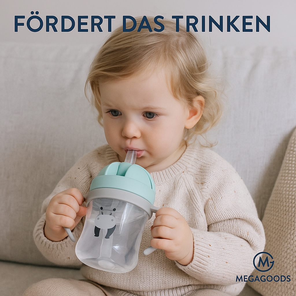 Kinder Trinkbecher 250 ml mit Strohhalm auslaufsicher BPA-frei DE.