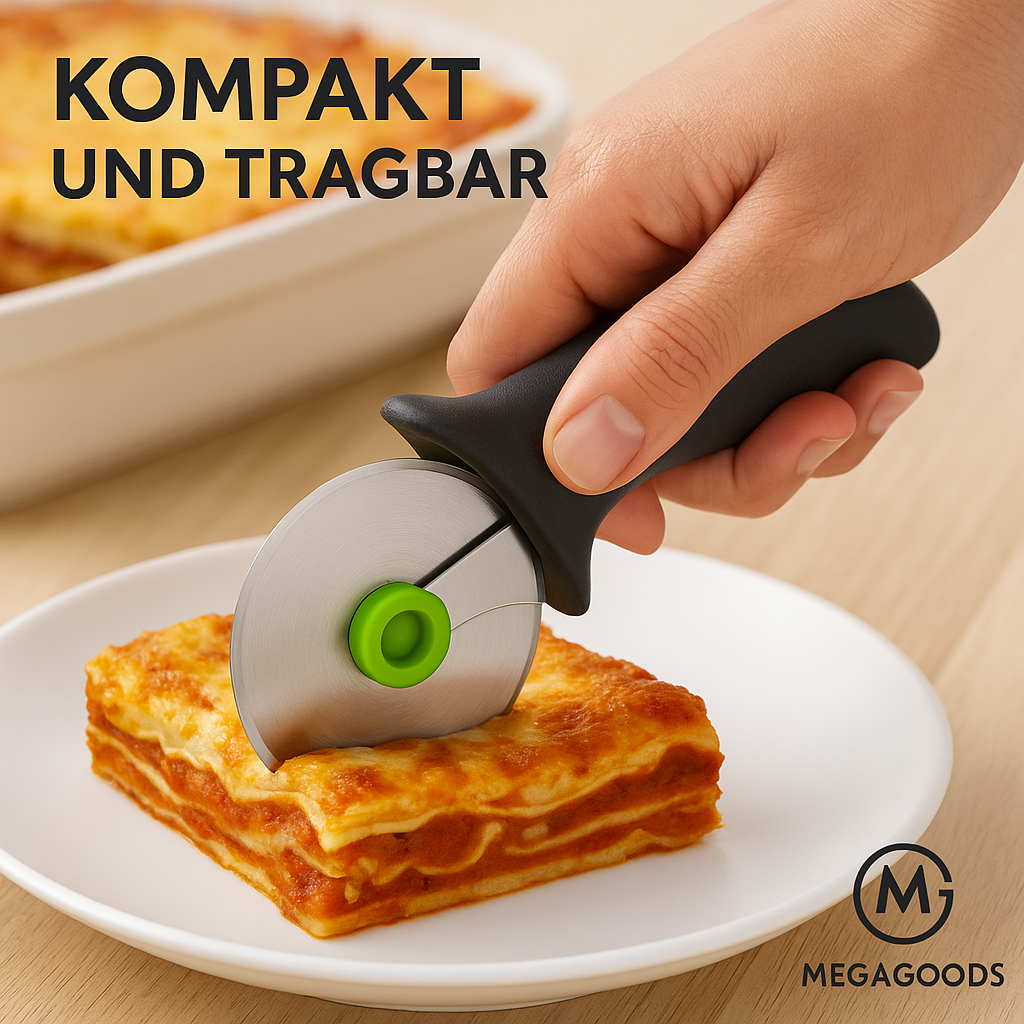 Edelstahl Teigroller mit Pizzarad scharf rutschfest für Backen DE.