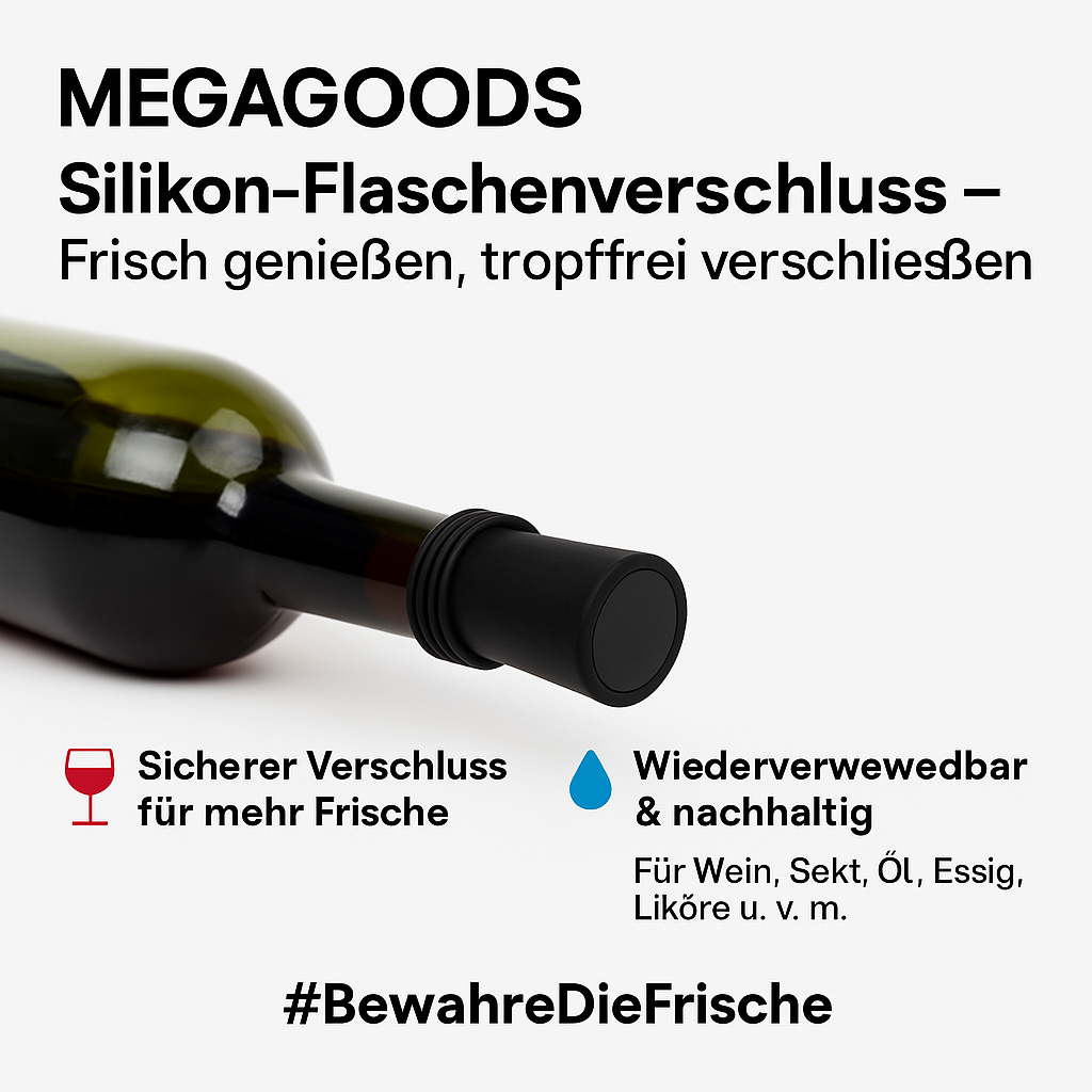 Silikon Flaschenverschluss Set wiederverwendbar auslaufsicher DE.