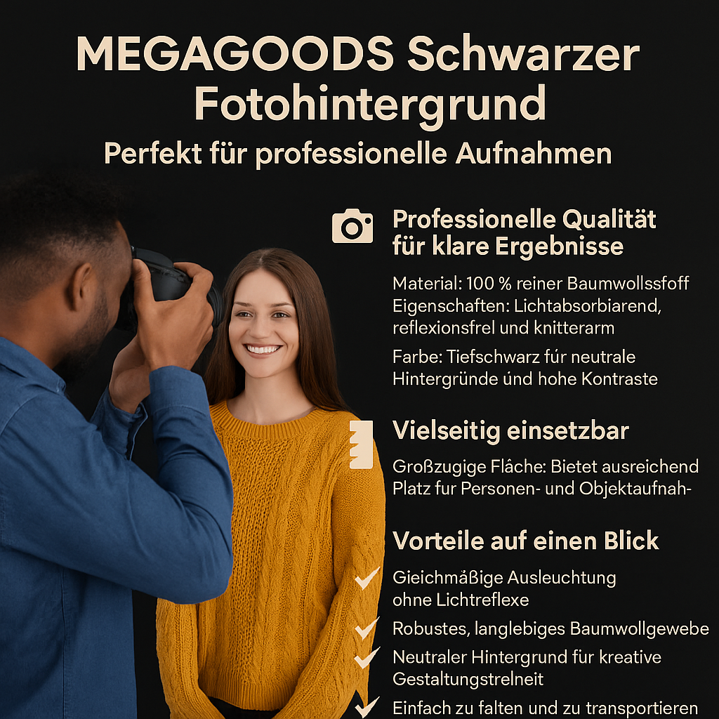 Fotohintergrund Baumwolle Schwarz glatt für Studio Livestream DE.