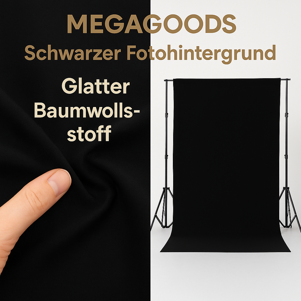 Fotohintergrund Baumwolle Schwarz glatt für Studio Livestream DE.